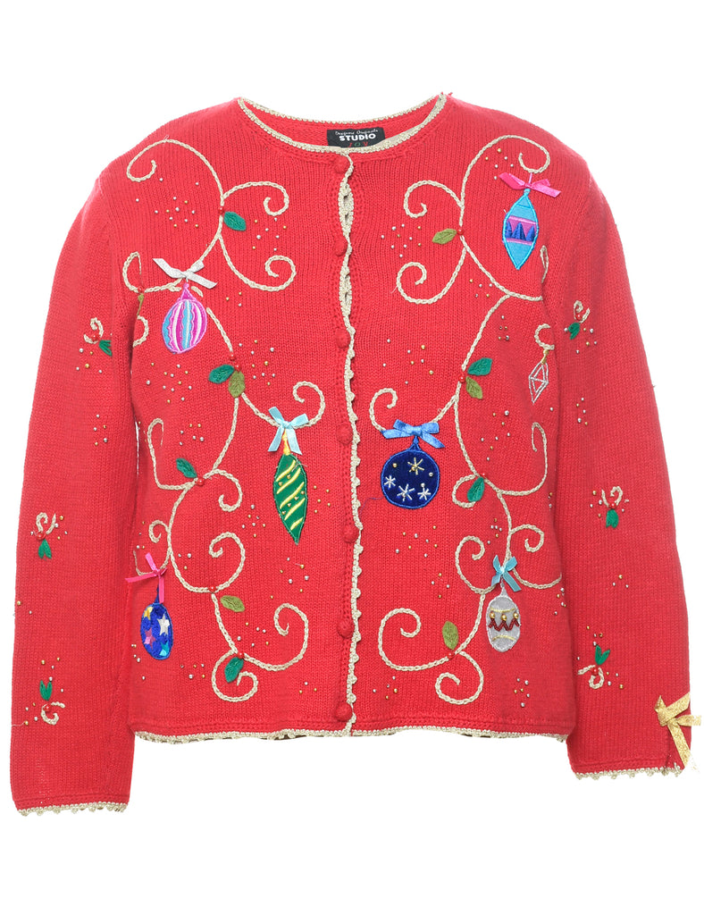 Lurex Thread Pattern Christmas Cardigan - M