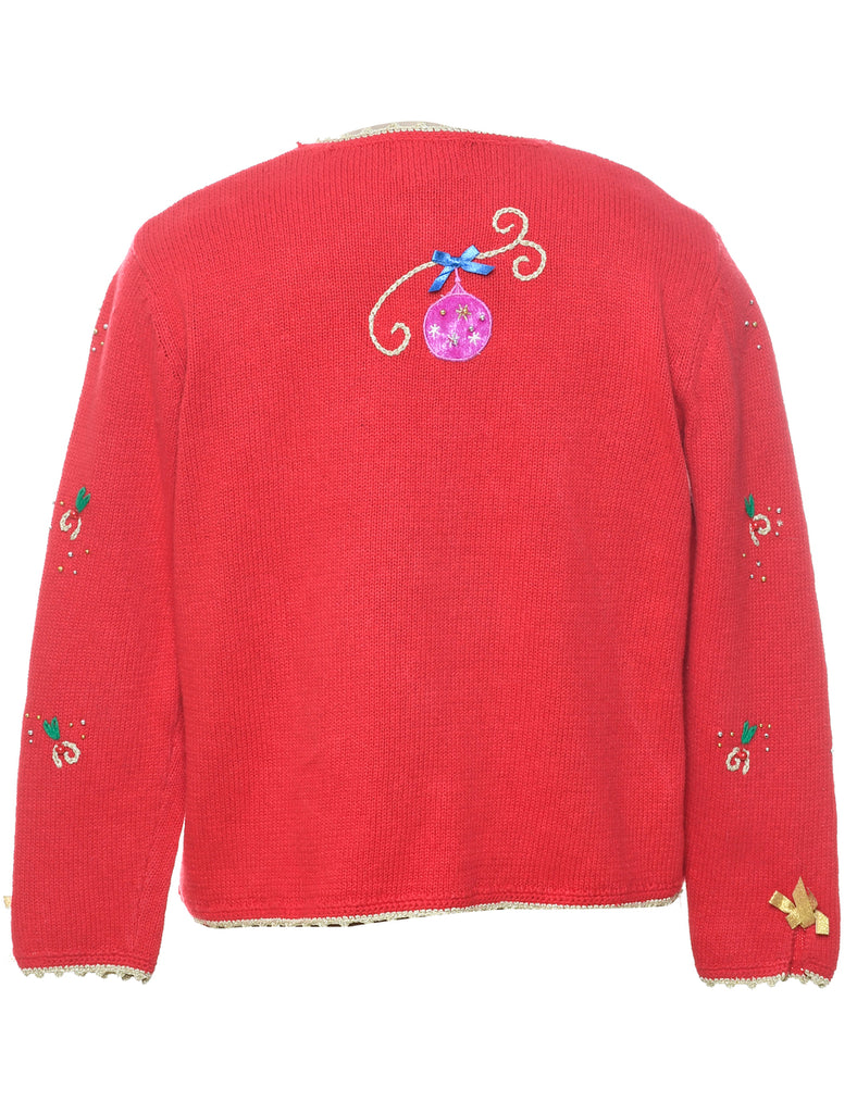 Lurex Thread Pattern Christmas Cardigan - M