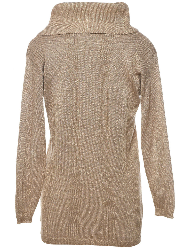 Lurex Thread Pattern Gold Sparkly Turtleneck Jumper - S