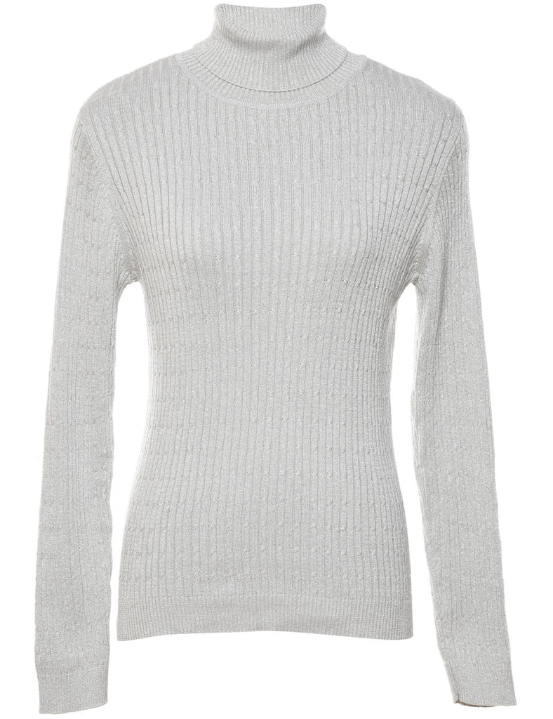 Lurex Thread Pattern Turtleneck Jumper - M