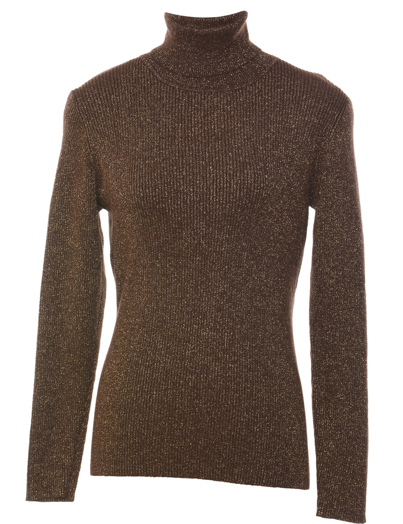 Lurex Thread Pattern Turtleneck Jumper - S