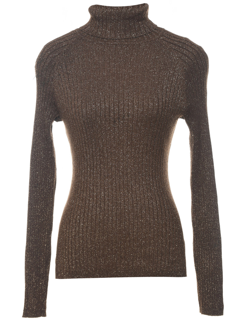 Lurex Thread Pattern Turtleneck Jumper - M