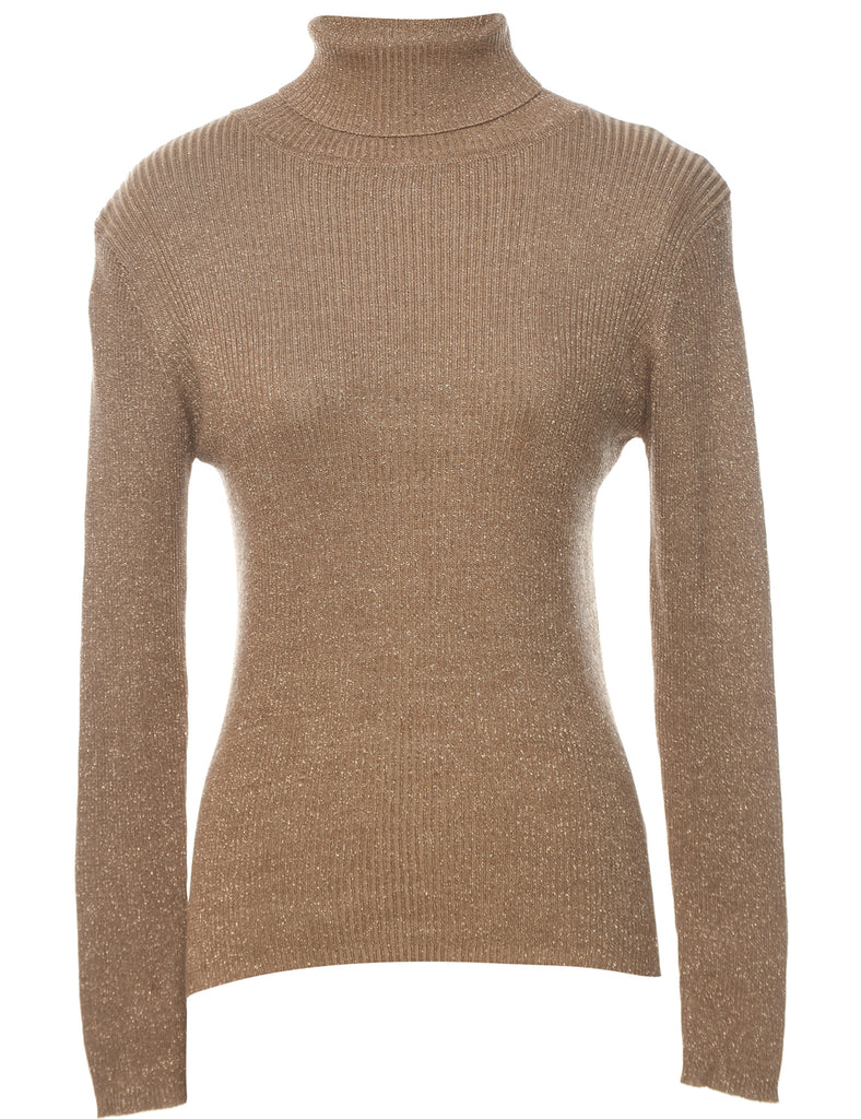 Lurex Thread Pattern Turtleneck Jumper - L