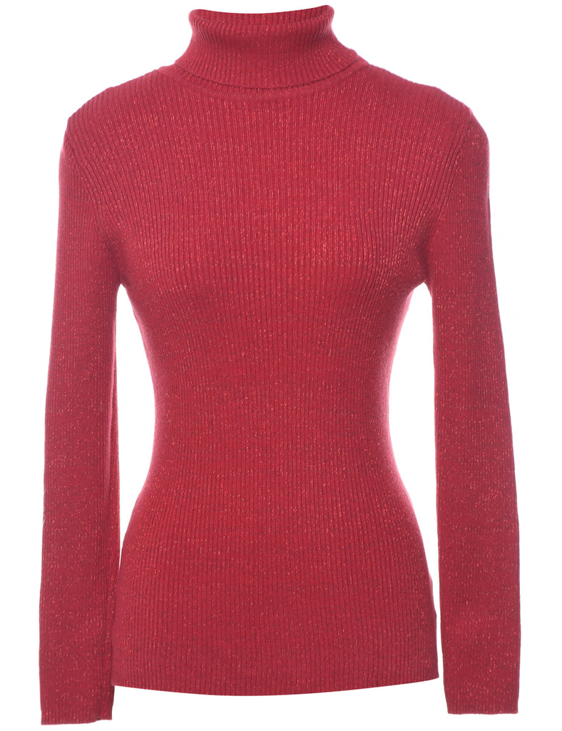 Lurex Thread Pattern Turtleneck Jumper - M