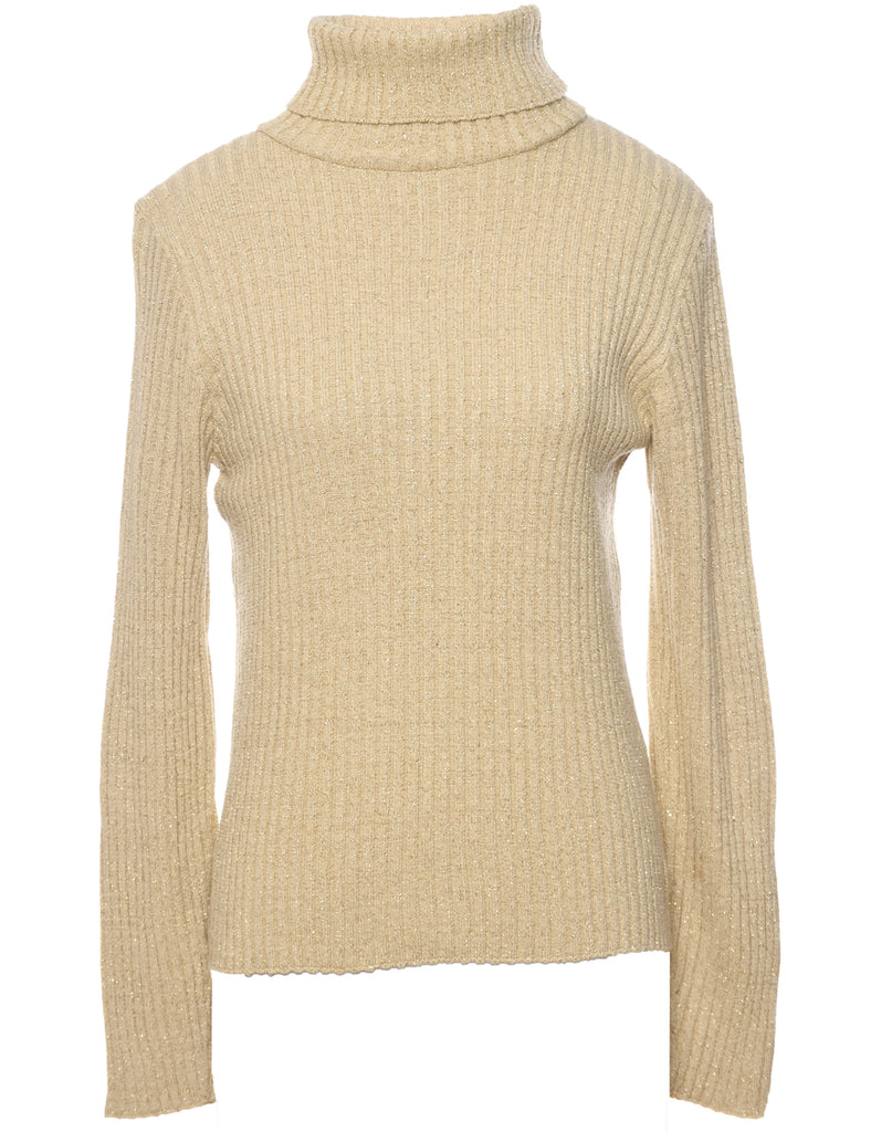 Lurex Thread Pattern Turtleneck Jumper - M