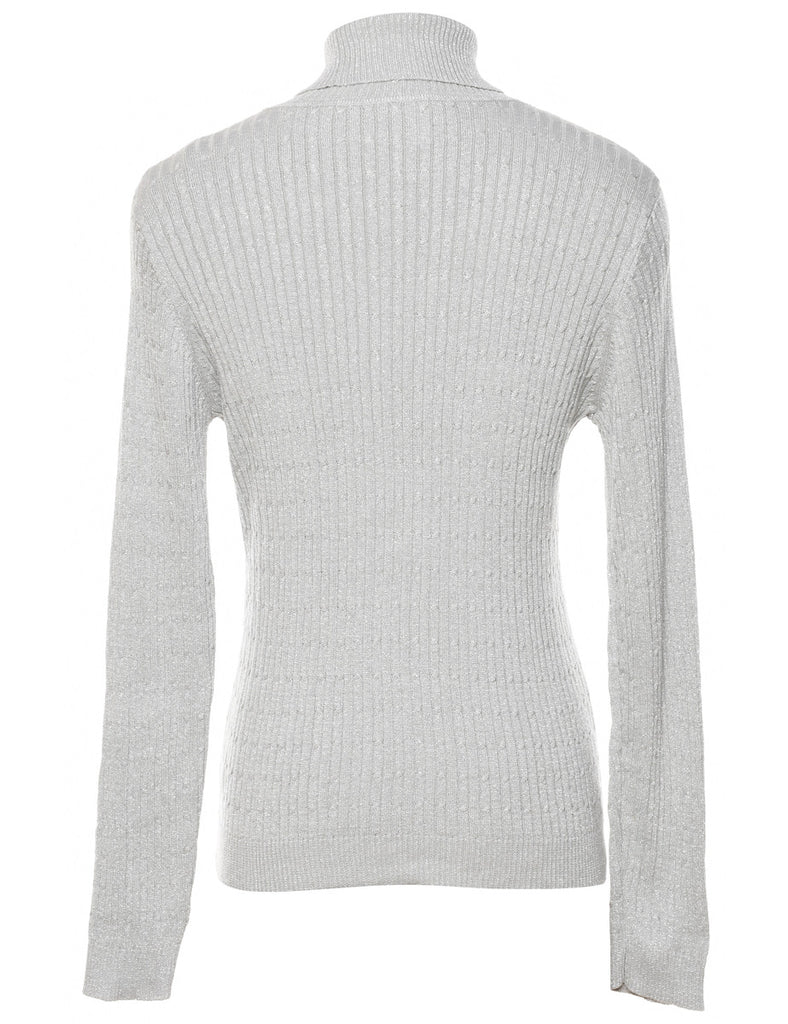 Lurex Thread Pattern Turtleneck Jumper - M