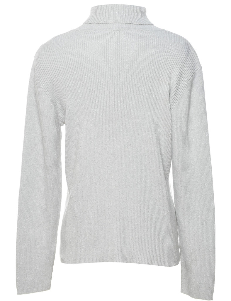 Lurex Thread Pattern Turtleneck Jumper - L