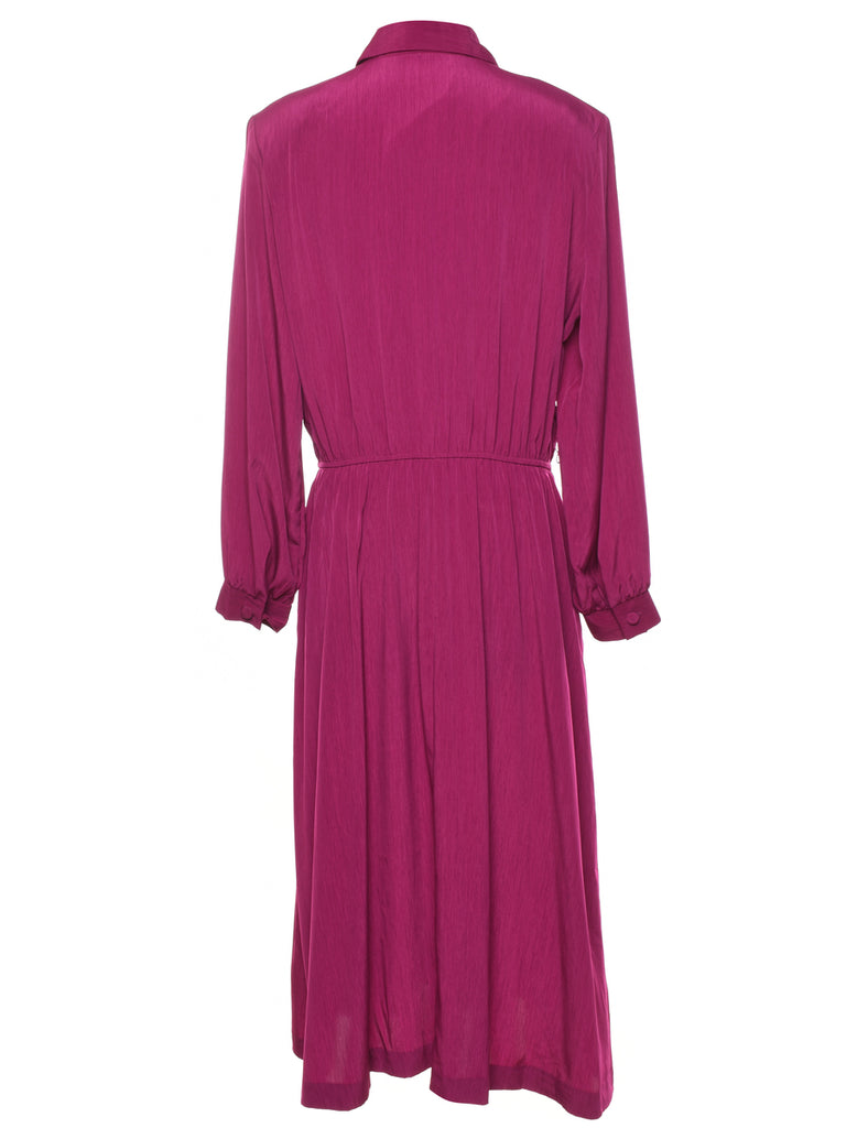 Magenta Long Sleeve Shirt Dress - L