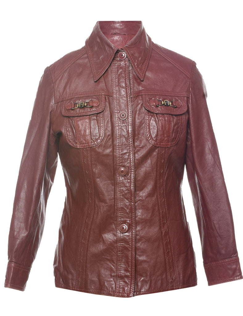 Maroon 1970s Leather Jacket - S