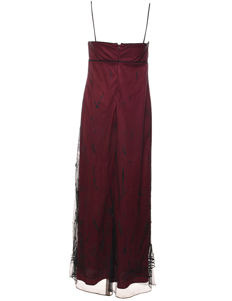 Maroon & Black Sparkly 1990s Evening Dress - M