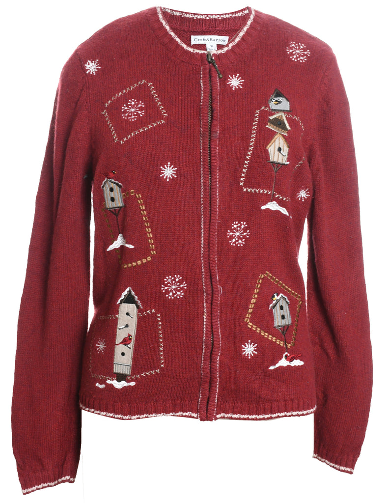 Maroon Christmas Cardigan - M