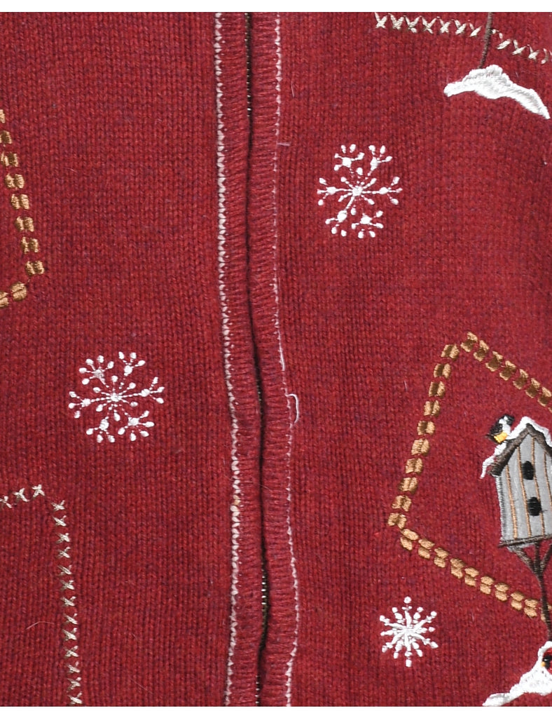 Maroon Christmas Cardigan - M