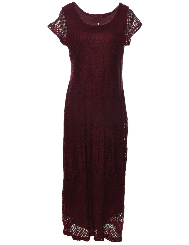 Maroon Lace Evening Dress - M