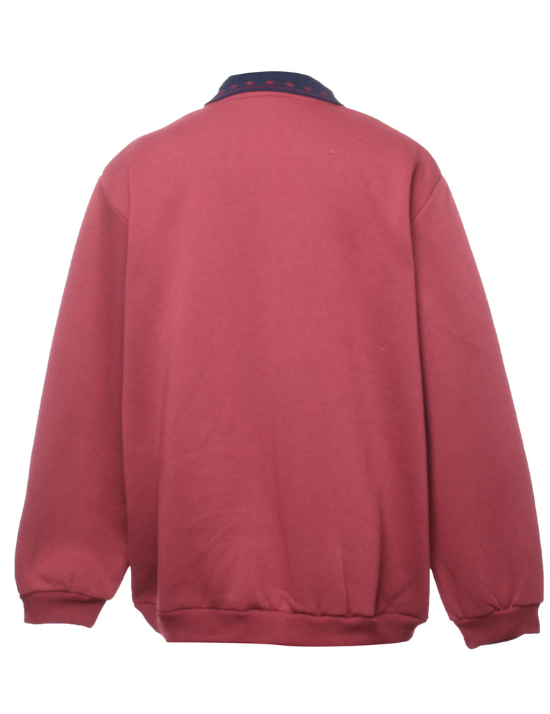 Maroon & Navy Collar Detail Plain Sweatshirt - L