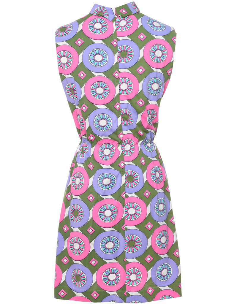 Medallion Print Multi-Colour High Neck Mini Dress - XS