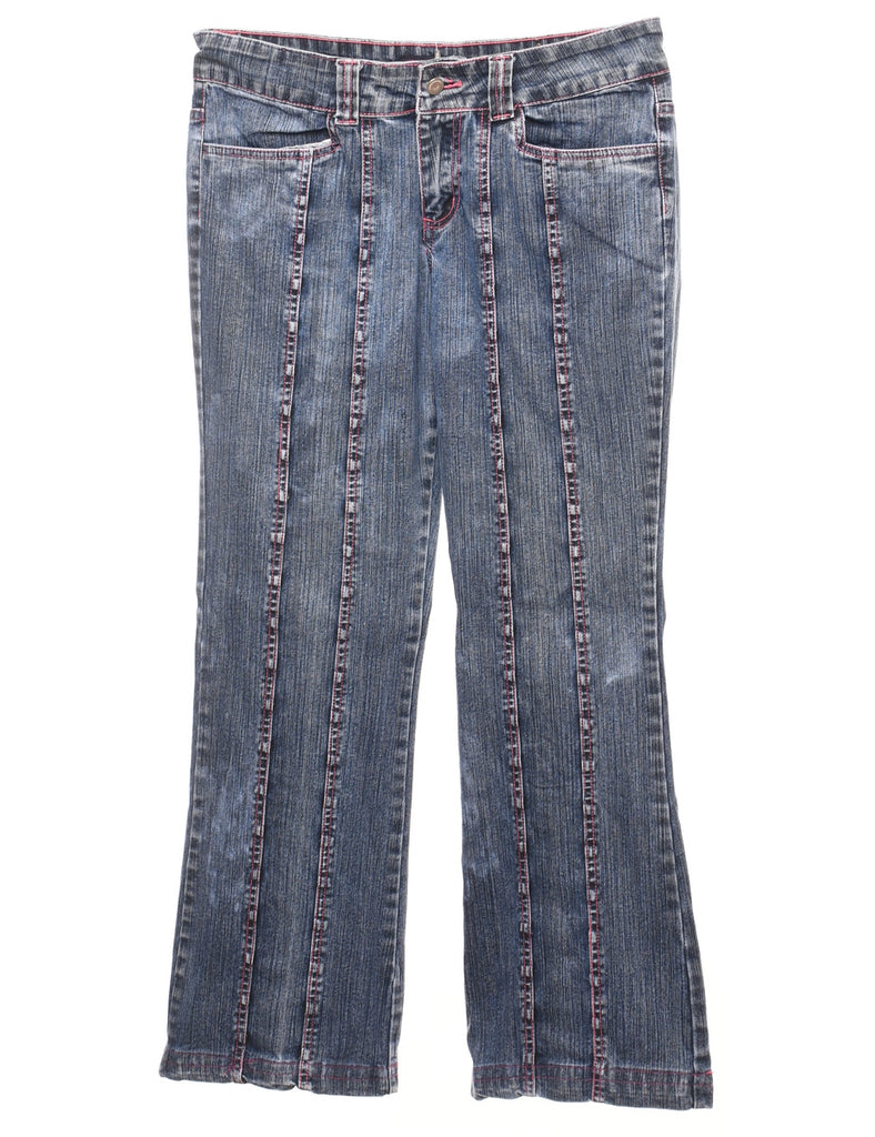 Medium Wash & Pink Contrast Stitch Y2K Jeans - W32 L29