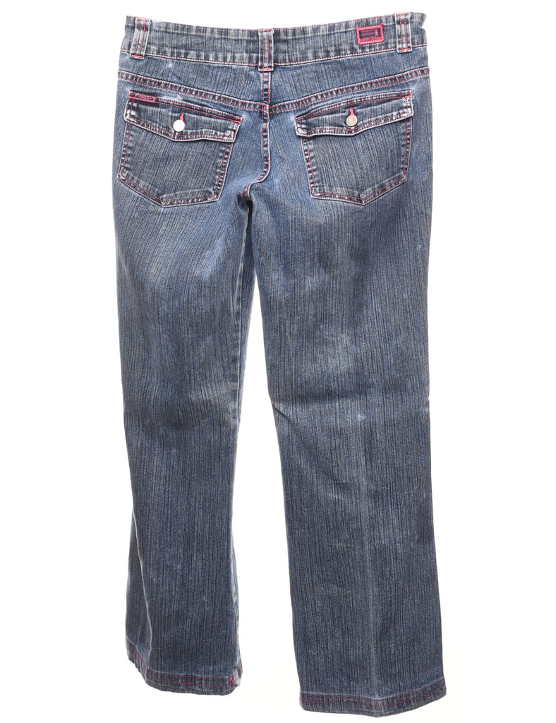 Medium Wash & Pink Contrast Stitch Y2K Jeans - W32 L29