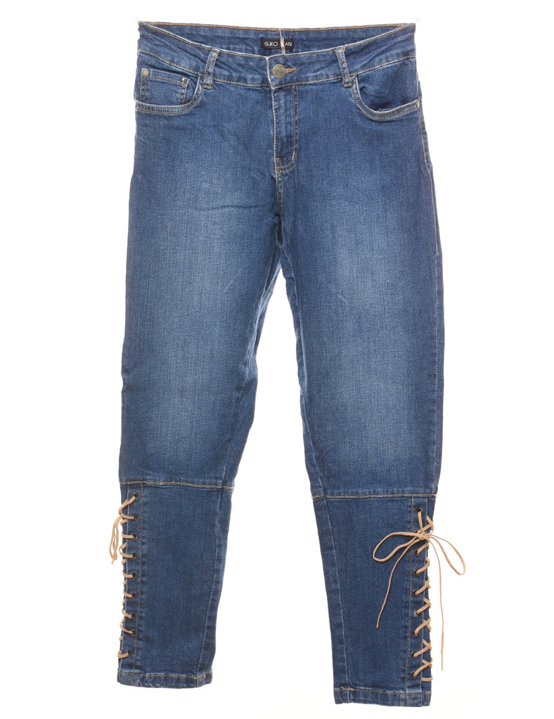 Medium Wash Tapered Lace-Up Detail Jeans - W28 L27