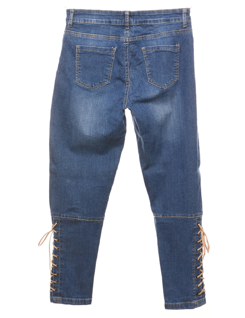 Medium Wash Tapered Lace-Up Detail Jeans - W28 L27