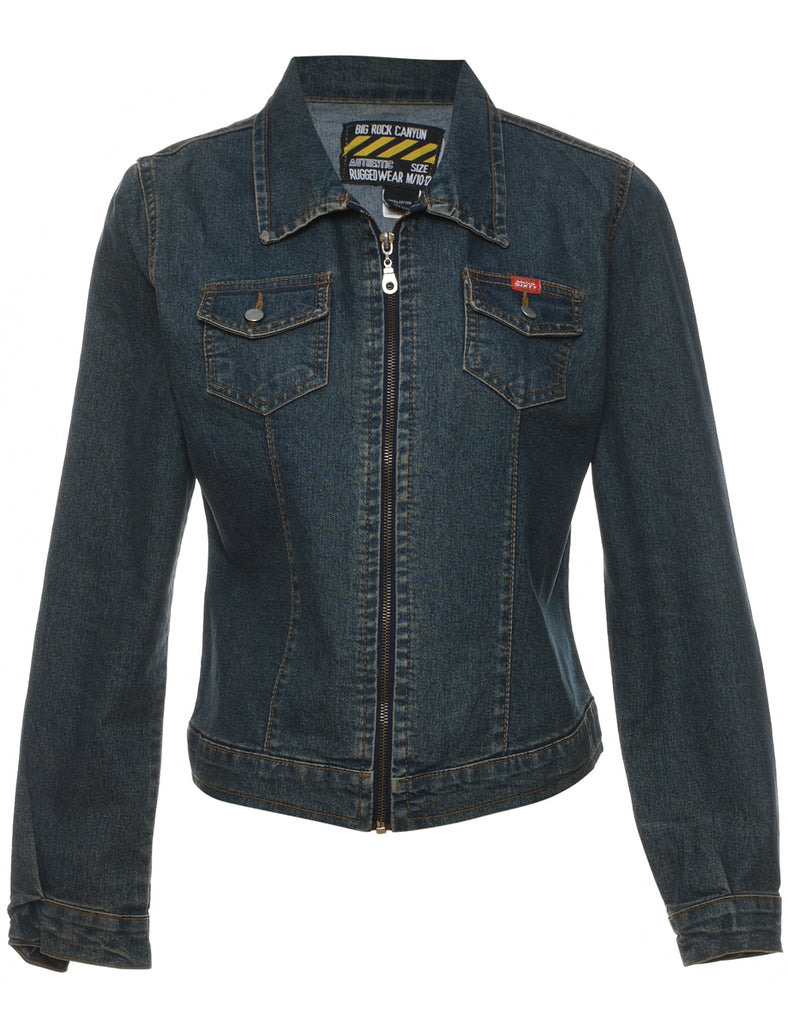 Medium Wash Zip-Front Denim Jacket - S