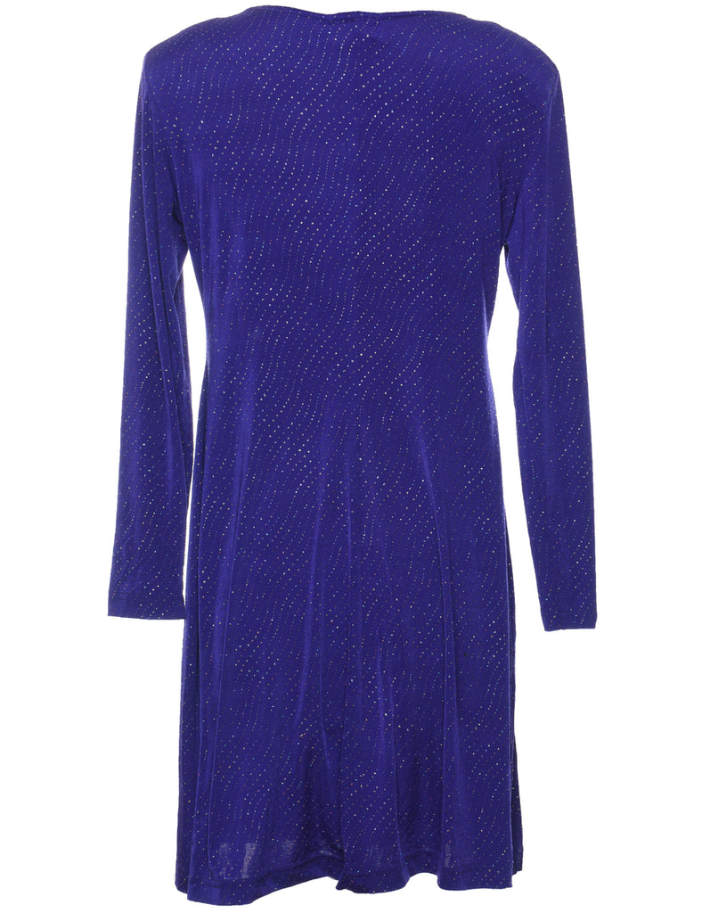 Metallic Purple Long-Sleeve Evening Dress - M