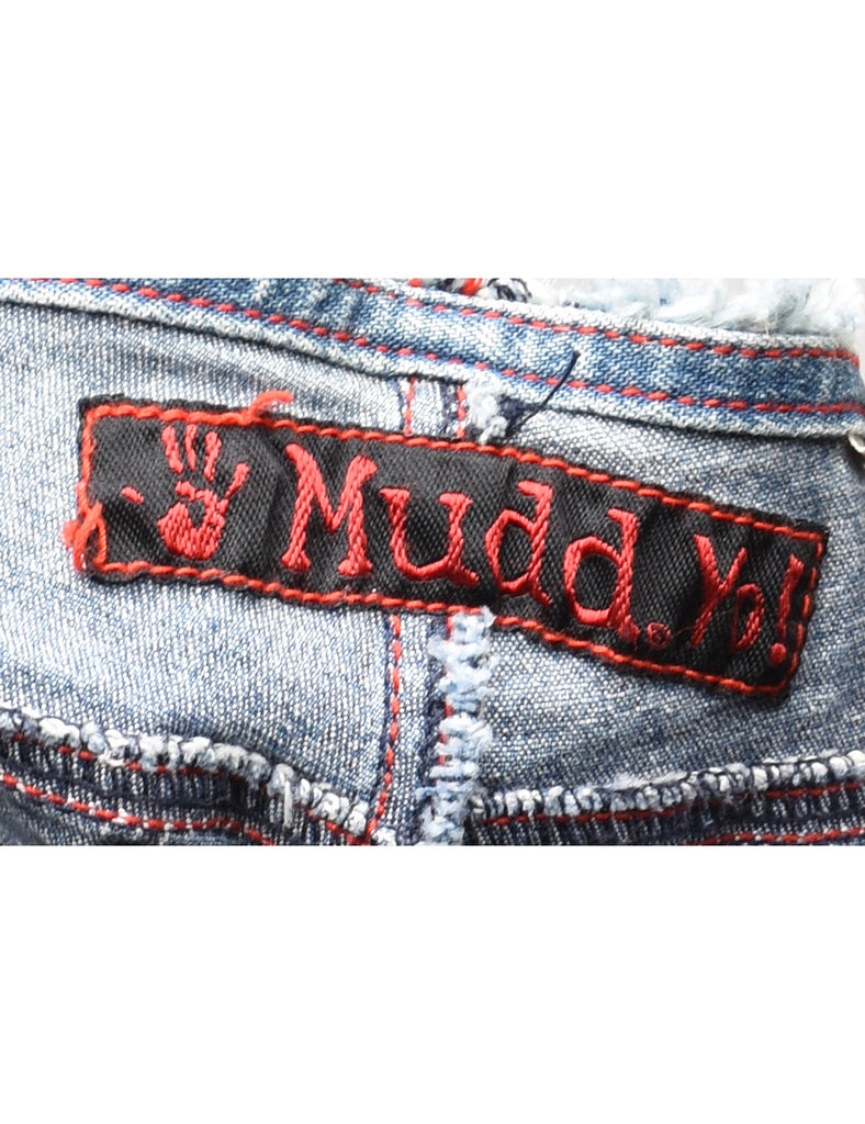 Mudd Low-Rise Light Wash & Red Lace-Up Detail Jeans - W28 L23