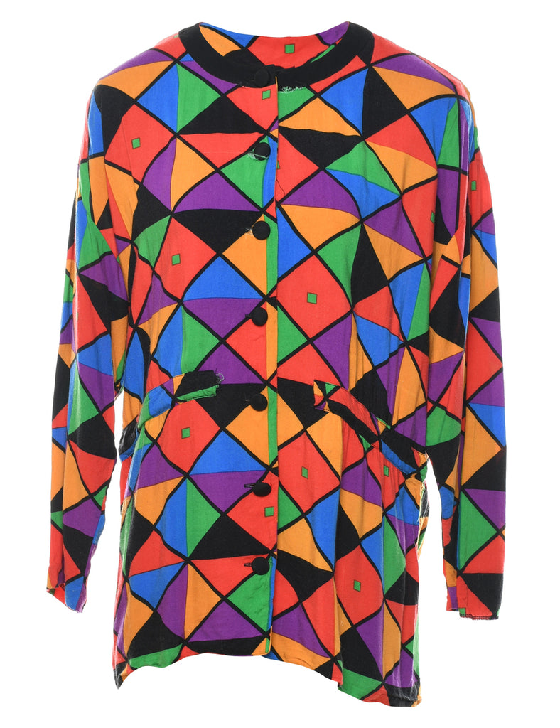 Multi-colour 1980s Geometric Print Blouse - XL