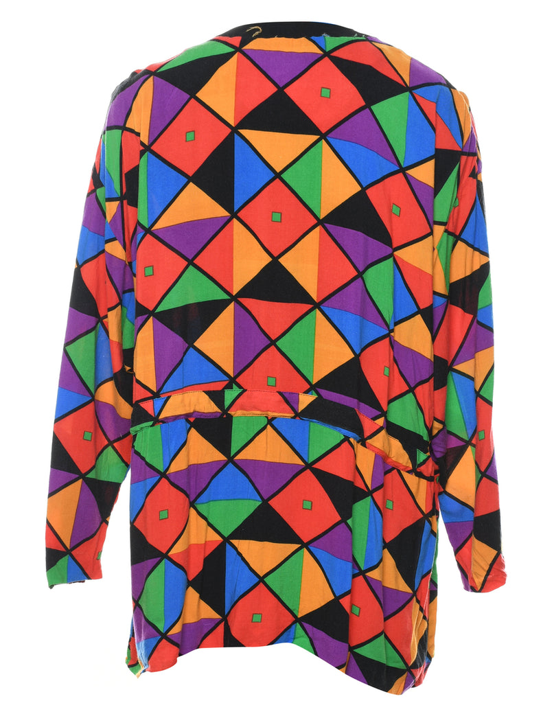 Multi-colour 1980s Geometric Print Blouse - XL