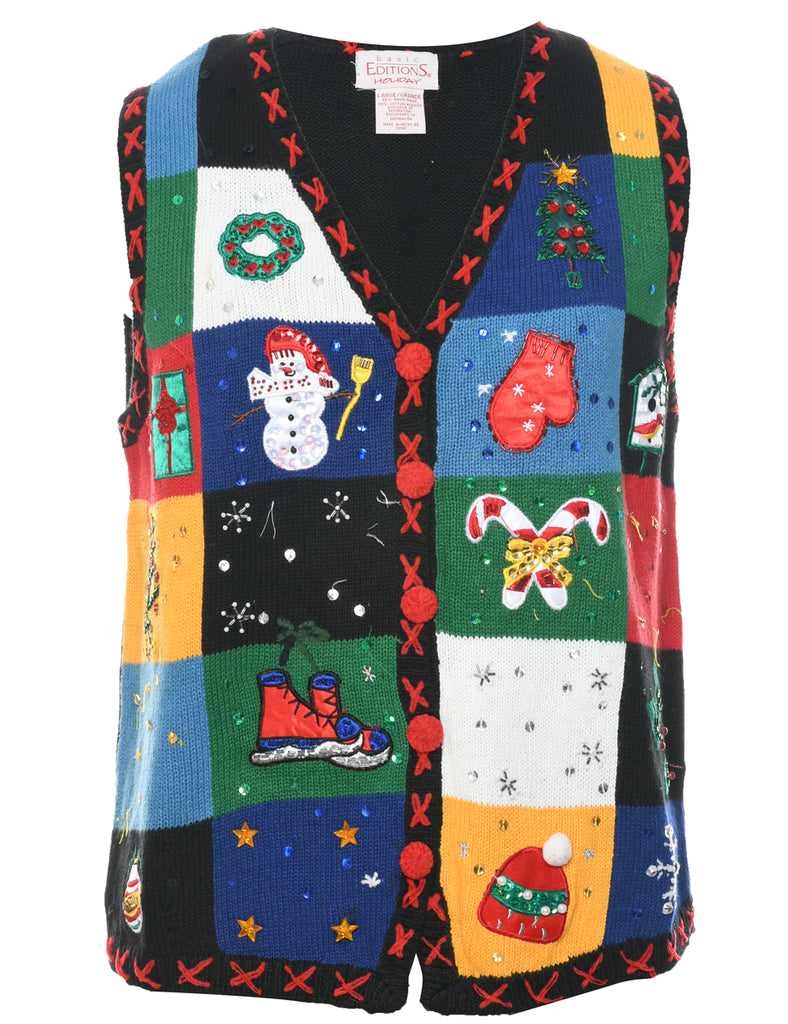 Multi-colour Christmas Vest - L