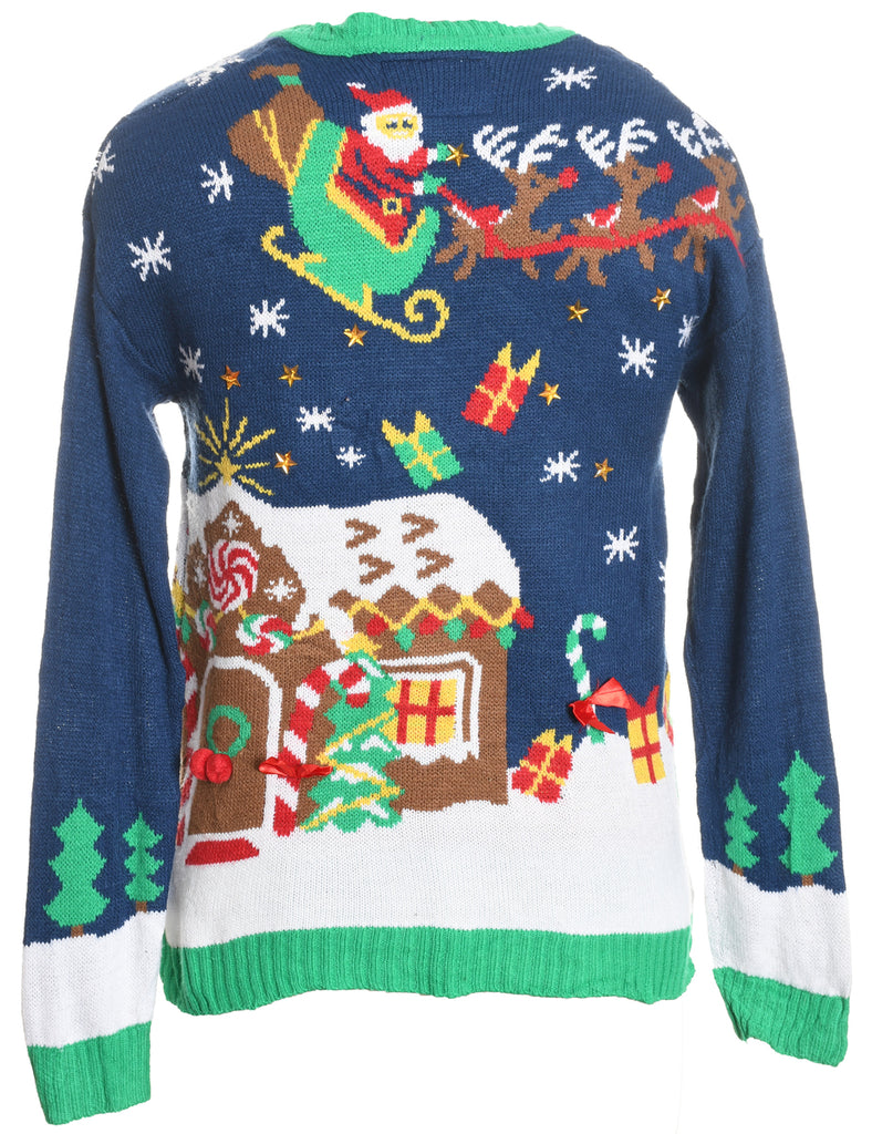 Multi-Colour Festive Design Christmas Cardigan  - M