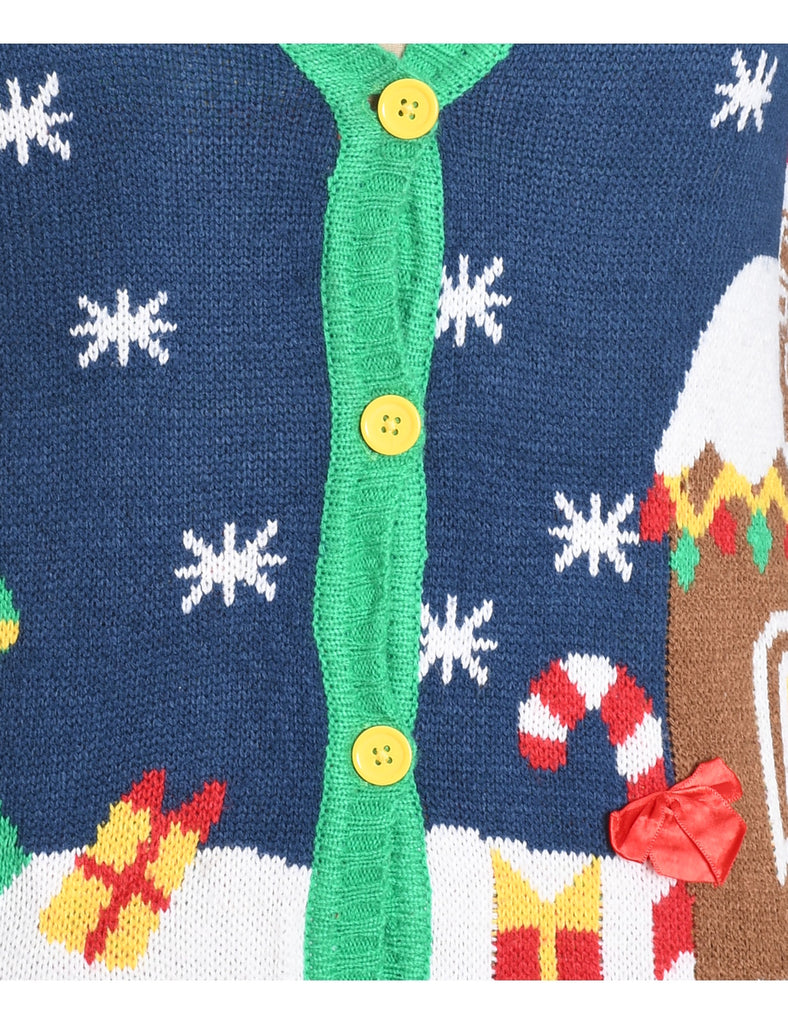 Multi-Colour Festive Design Christmas Cardigan  - M