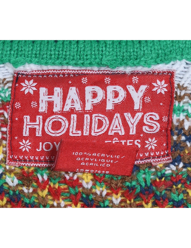 Multi-Colour Festive Design Christmas Cardigan  - M