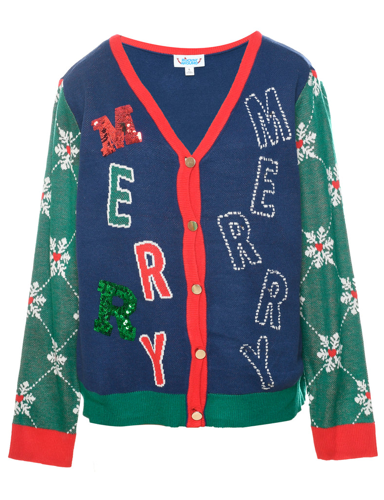 Navy Christmas Cardigan - L