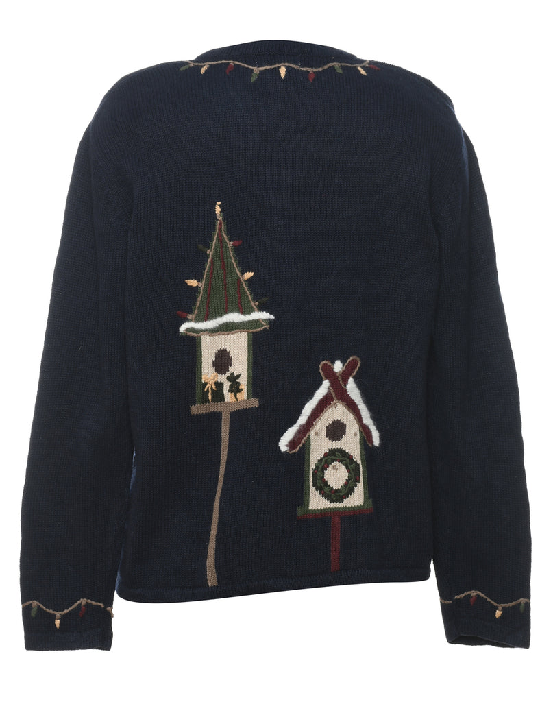 Navy Christmas Cardigan - M