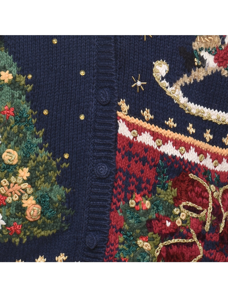 Navy Christmas Cardigan - L