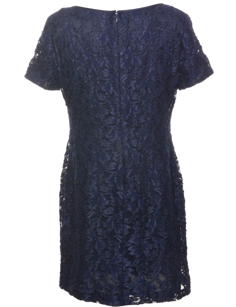 Navy Floral Lace 1980s Evening Dress  - L