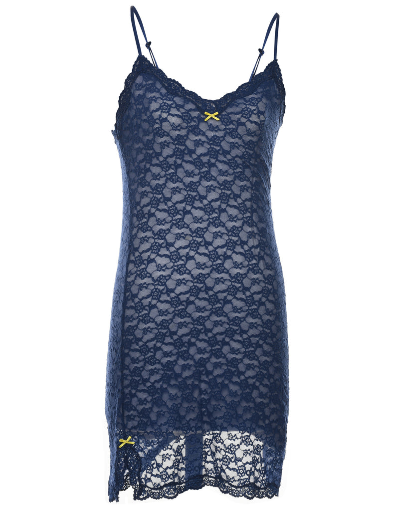 Navy Sheer Lace Slip Dress - S