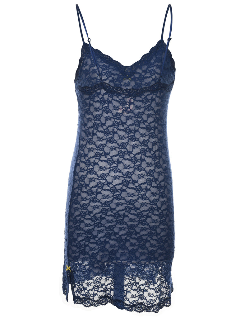 Navy Sheer Lace Slip Dress - S