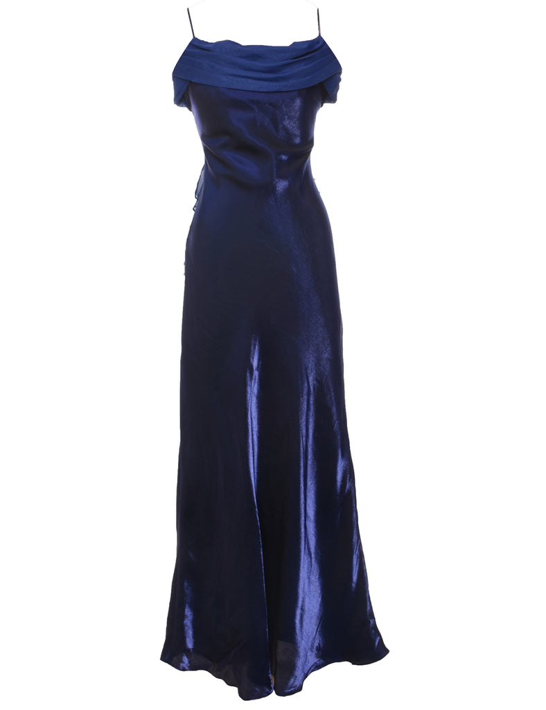 Navy Shiny Strappy Maxi Evening Dress - S