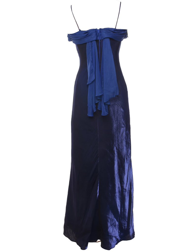 Navy Shiny Strappy Maxi Evening Dress - S