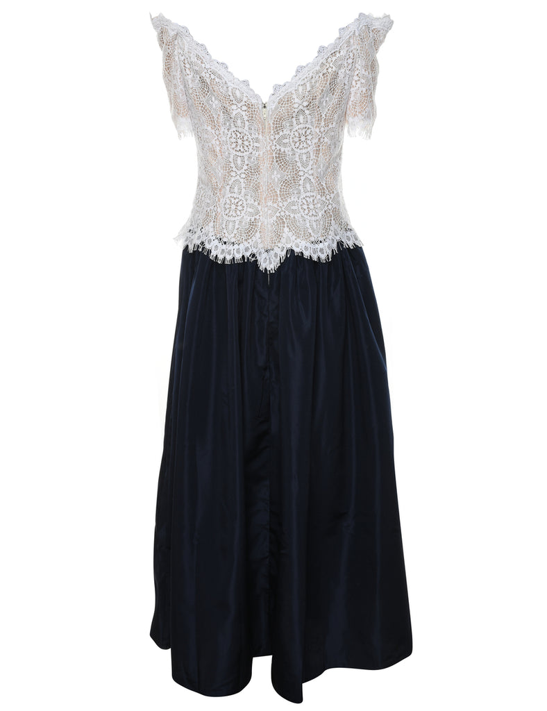 Navy & White Lace Boned Bodice Dress - M