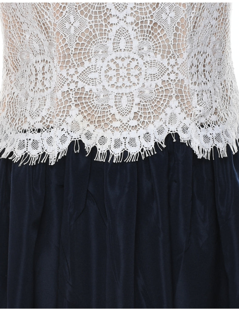 Navy & White Lace Boned Bodice Dress - M