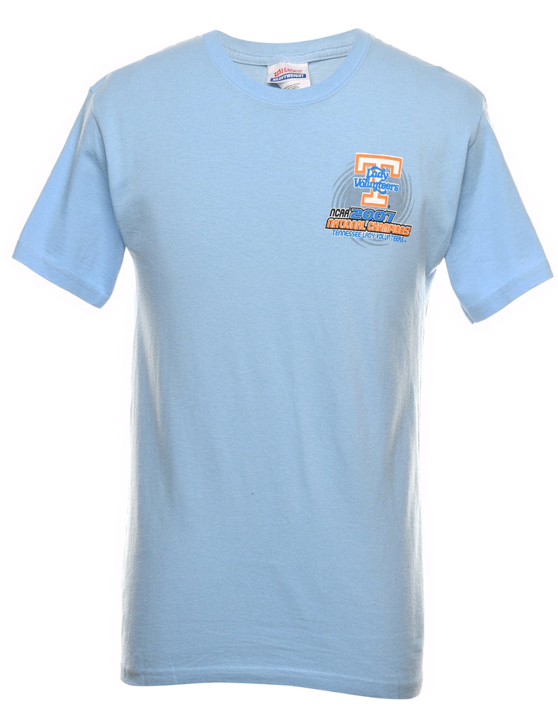 NCAA Light Blue & Orange Printed Sports T-shirt - S