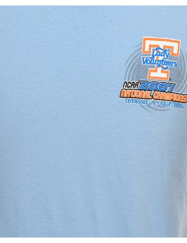 NCAA Light Blue & Orange Printed Sports T-shirt - S