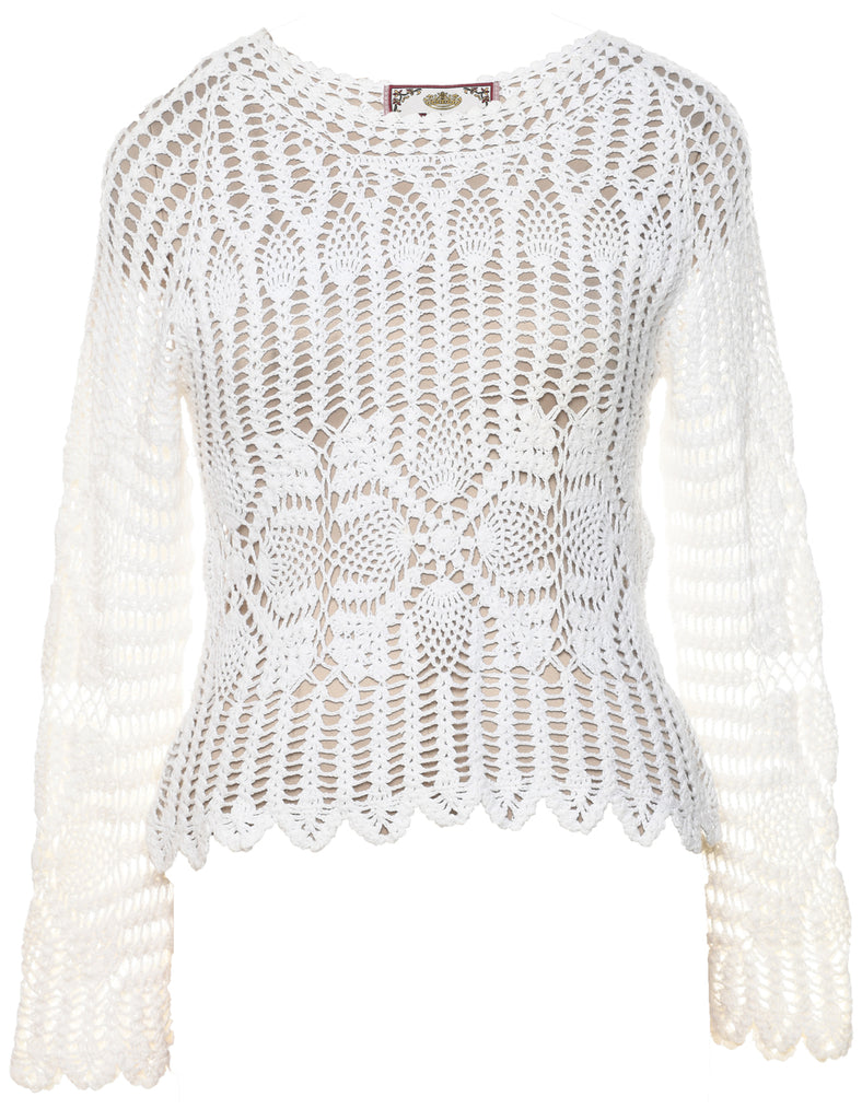 Off White Crochet Jumper - M