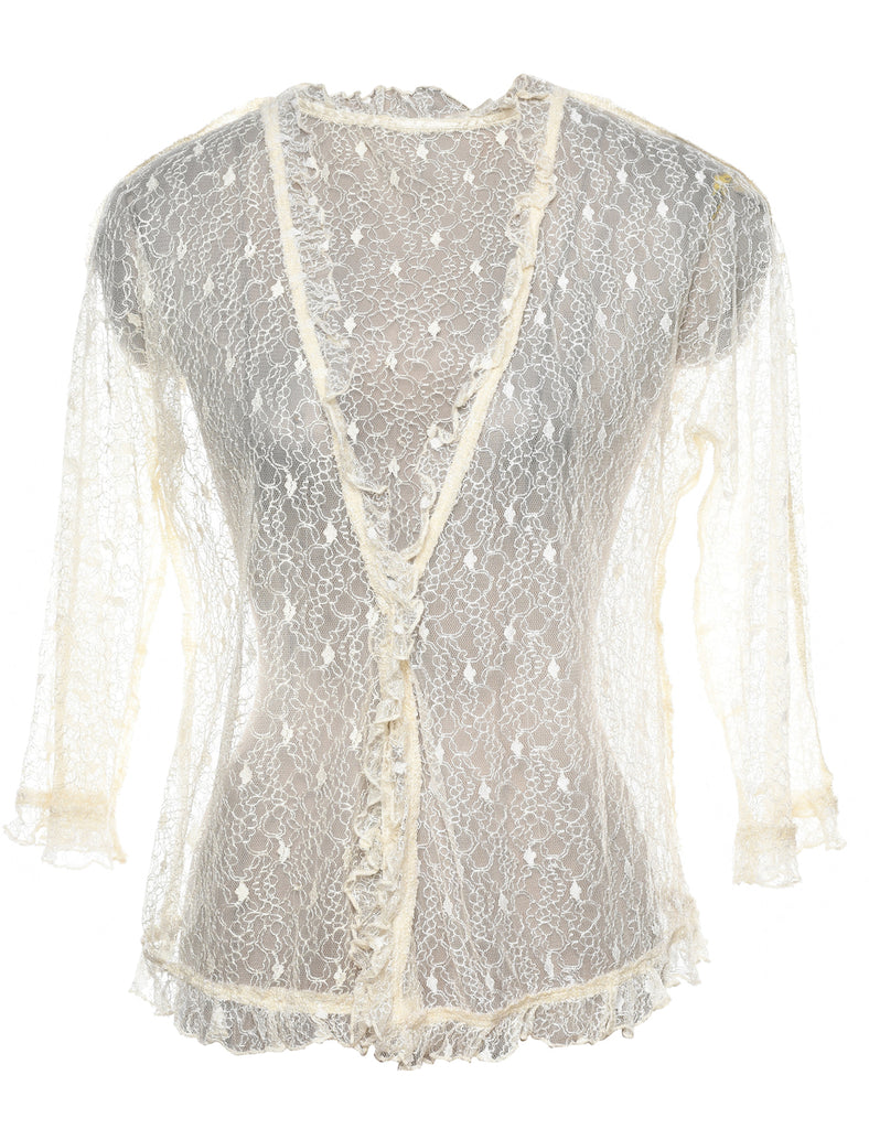 Off-White Lace Evening Blouse - M