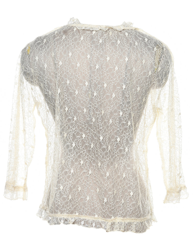 Off-White Lace Evening Blouse - M