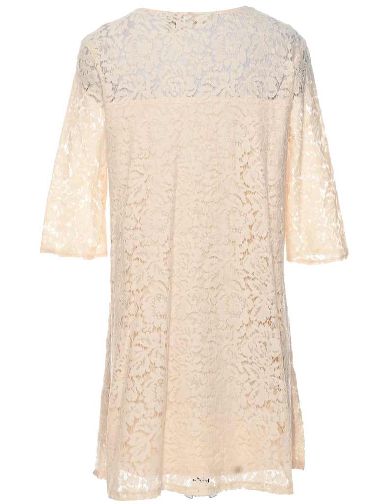 Off White Lace Evening Dress - M