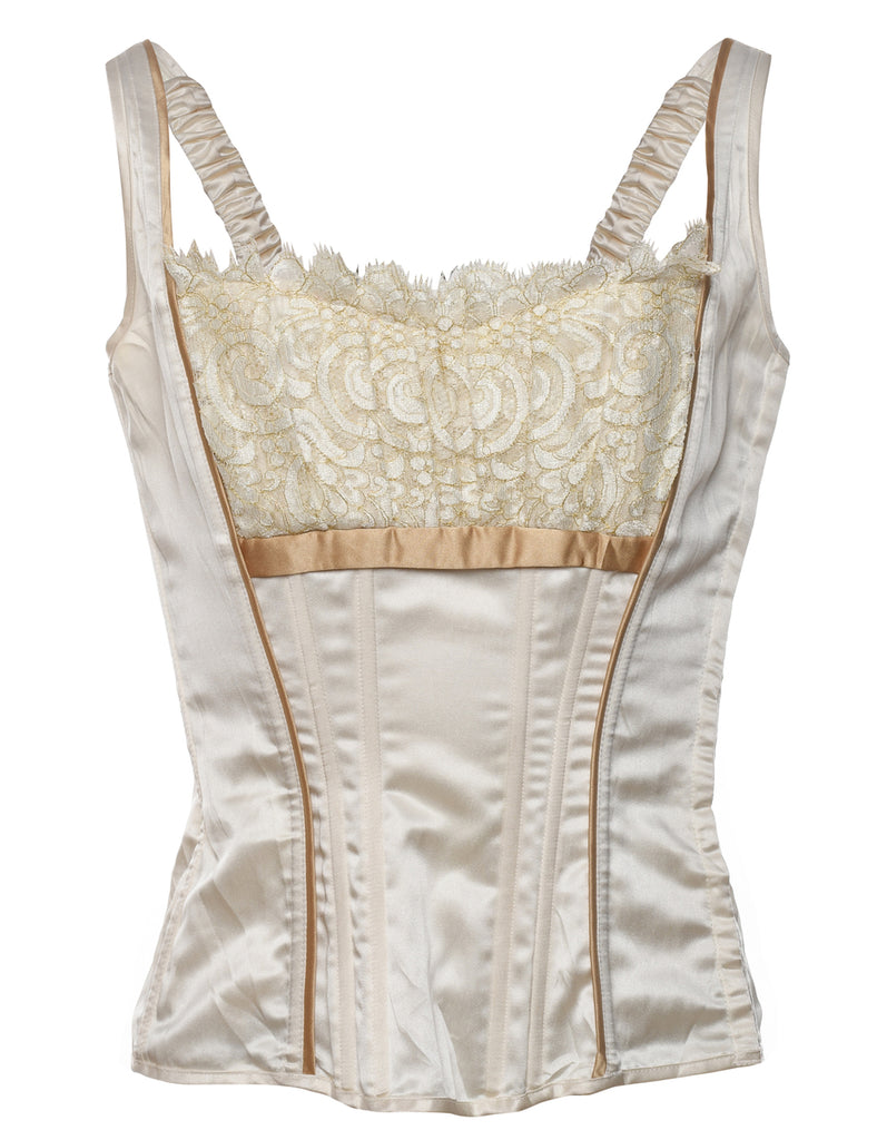 Off White Lace Trim Corset - S