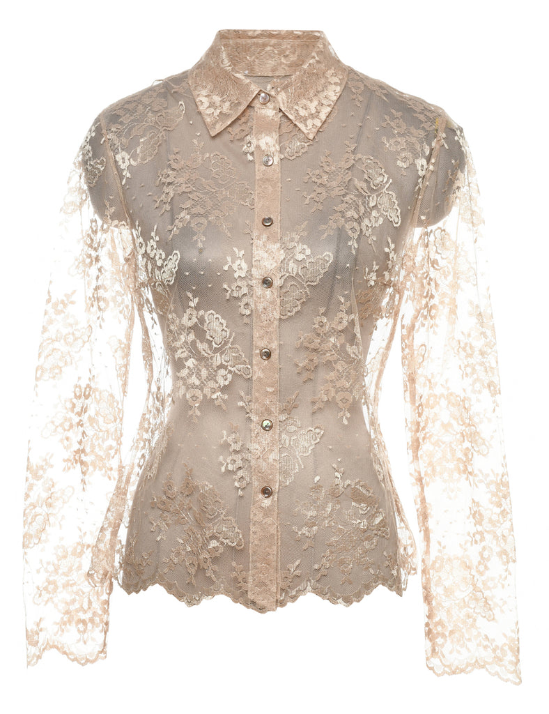 Off-White Metallic Sheer Lace Blouse - M